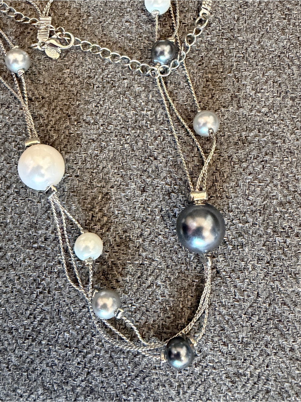 Premier Design Silver Multi-Strand Pearl Necklace in White and Gunmetal